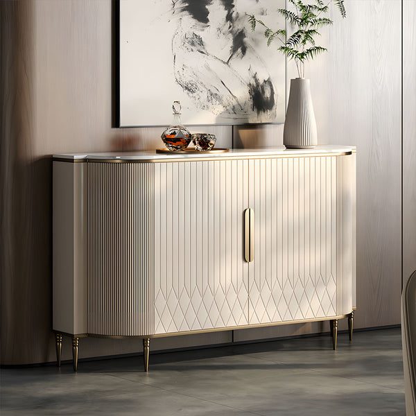 54.6" Elegant Cream White Sideboard Buffet Cabinet with Adjustable Shelves