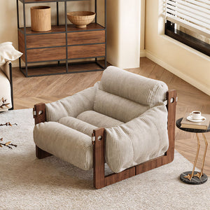 Modern Oil Waxed Leather Lounge Chair Solid Wood Frame Deep Seat Vintage Accent Armchair
