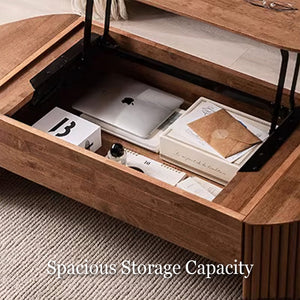 46.8'' Oval Lift Top Coffee Table Medium Size Wooden Finish Hidden Storage Elegant Design