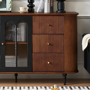 62.9'' Sideboard Buffet Cabinet Retro Modern Design Textured Glass Doors Ample Storage Space