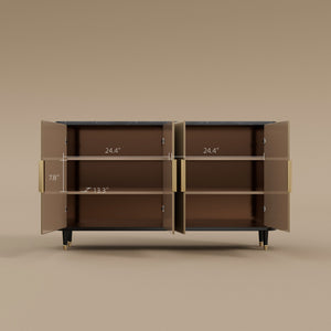 59'' Modern Luxury Elegant Gray and Gold Sideboard with Shelves