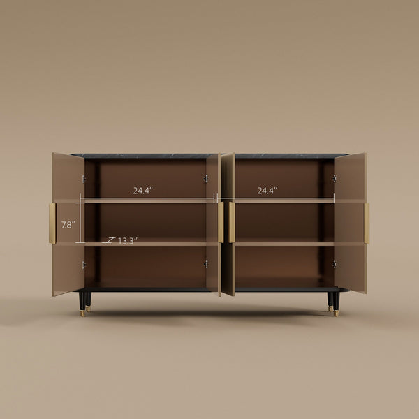 59'' Modern Luxury Elegant Gray and Gold Sideboard with Shelves
