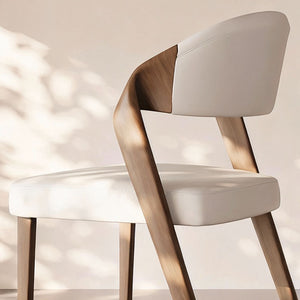 Modern Minimalist Dining Chair Set of 2 Elegant Cream Upholstery & Sculpted Wood Frame
