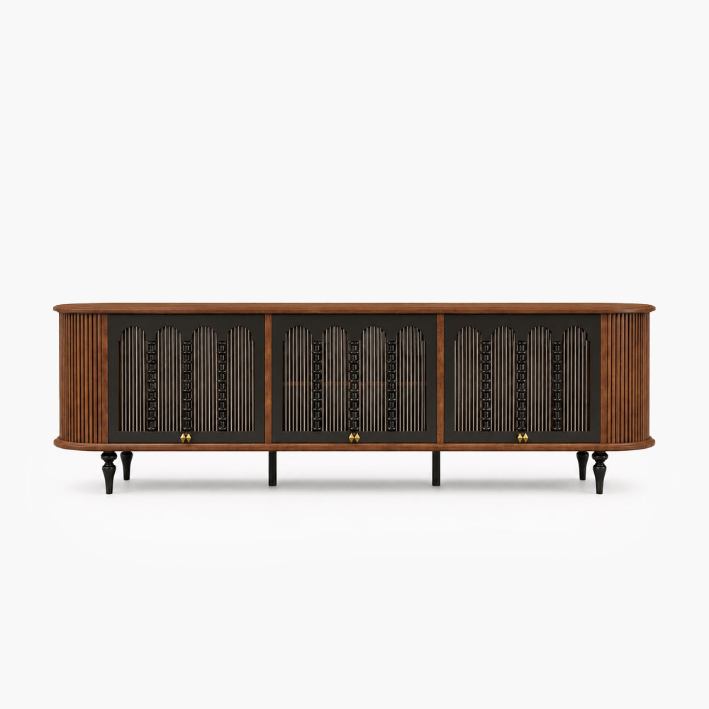Marlowe 78" Flipper-Door TV Stand with Arched Glass