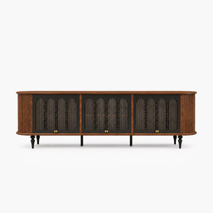 Marlowe 78" Flipper-Door TV Stand with Arched Glass