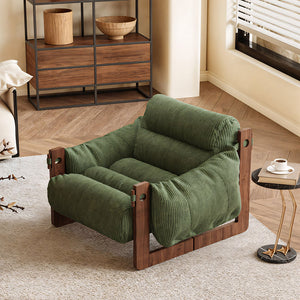 Modern Oil Waxed Leather Lounge Chair Solid Wood Frame Deep Seat Vintage Accent Armchair