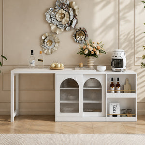 Pivot Rotating Fold-Out Dining Table Sideboard with Storage