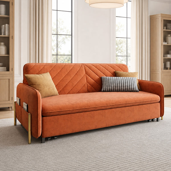 Lennox 47"/70" Velvet Pull-Out Sofa Bed with Storage