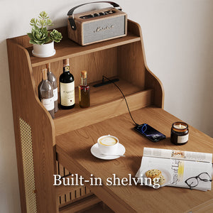 69" Rattan Cabinet Murphy Dining Table Set with USB Charging