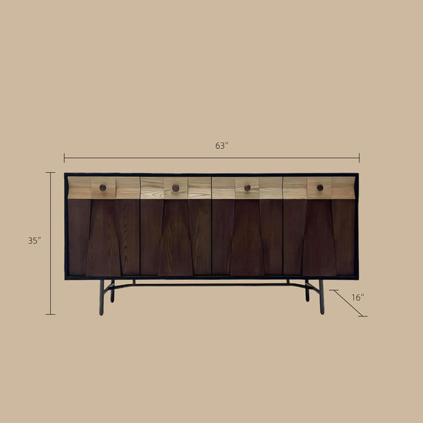 Modern Wooden Sideboard Unique Geometric Design Natural Wood Drawers Stylish Storage Cabinet