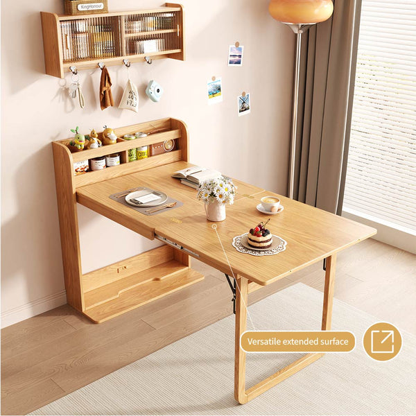 62" Wall-Side Murphy Foldable Dining Table with Integrated Shelf Storage