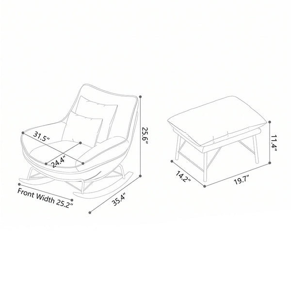 Modern Rocking Lounge Chair Upholstered Fabric Accent Chair with Curved Design and Metal Base