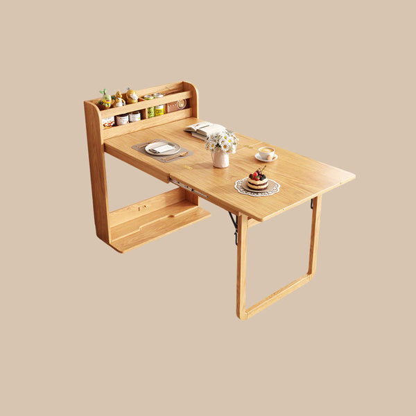 62" Wall-Side Murphy Foldable Dining Table with Integrated Shelf Storage