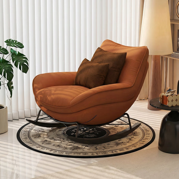 Modern Rocking Lounge Chair Upholstered Fabric Accent Chair with Curved Design and Metal Base