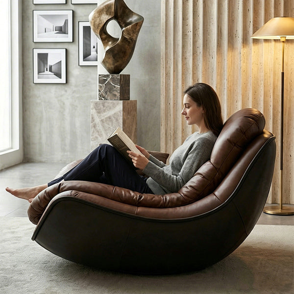 Modern Oversized Faux Leather Lounge Chair Deep Seat Lazy Sofa Accent Chair