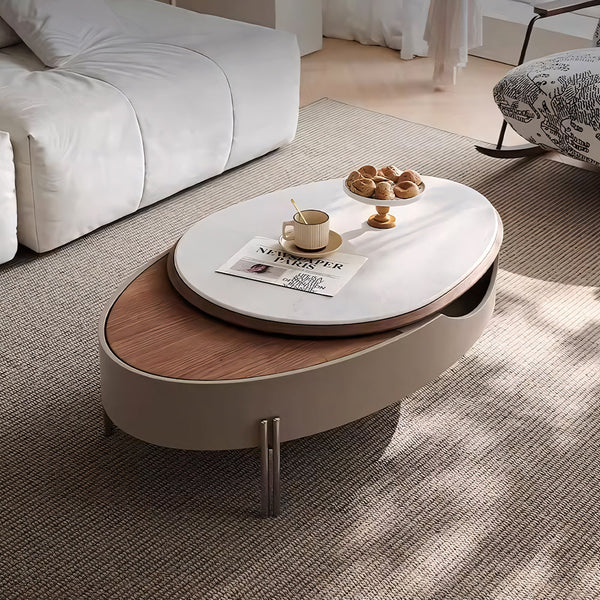 46.8'' Modern Lift-Top Coffee Table with Sintered Stone Top & Wood Base Sculptural Curved Design with Hidden Storage