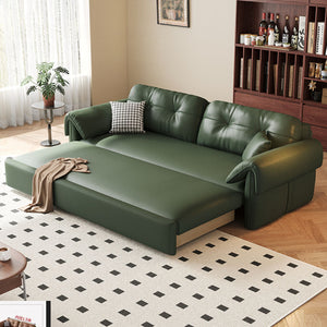 Contemporary Faux Leather Sofa Bed Sleeper Sofa with Hidden Storage & Metal Frame