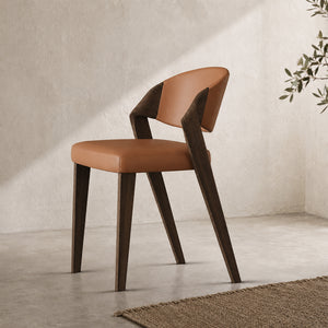 Eden Sculpted Wood & PU Leather Dining Armchairs, Set of 2