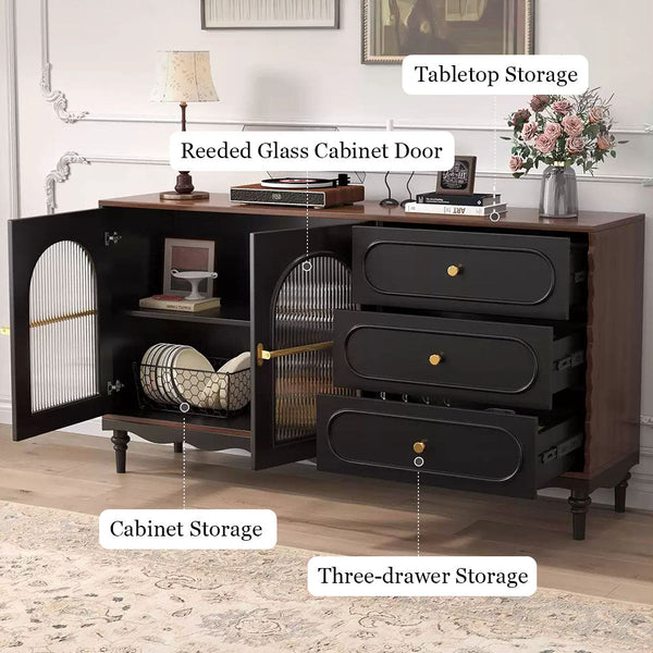 Marcel 62.9" Black Fluted-Glass Sideboard