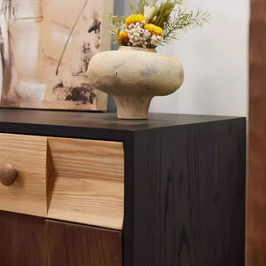 Modern Wooden Sideboard Unique Geometric Design Natural Wood Drawers Stylish Storage Cabinet