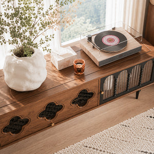 Caspian 78" Mid-Century TV Stand with Fluted Glass Doors