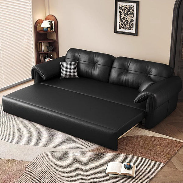 Contemporary Faux Leather Sofa Bed Sleeper Sofa with Hidden Storage & Metal Frame