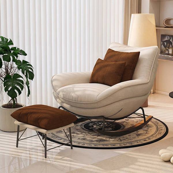 Modern Rocking Lounge Chair Upholstered Fabric Accent Chair with Curved Design and Metal Base