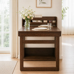 62" Wall-Side Murphy Foldable Dining Table with Integrated Shelf Storage