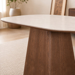 Oval Dining Table Solid Wood Walnut Veneer Base Scratch Resistant Sintered Stone Top Modern Stylish Design