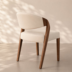 Modern Minimalist Dining Chair Set of 2 Elegant Cream Upholstery & Sculpted Wood Frame