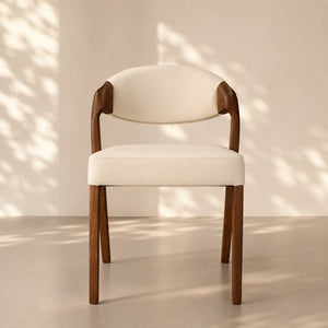 Modern Minimalist Dining Chair Set of 2 Elegant Cream Upholstery & Sculpted Wood Frame