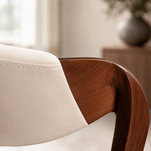 Modern Minimalist Dining Chair Set of 2 Elegant Cream Upholstery & Sculpted Wood Frame