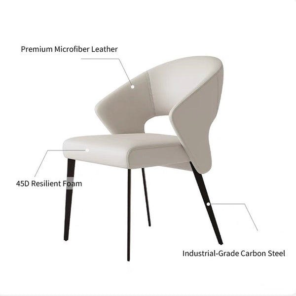 2PCS Modern Curved Upholstered Dining Chair Leather Accent Armchair with Black Metal Legs