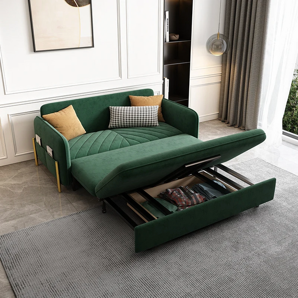 Dark green velvet sofa bed convertible to bed