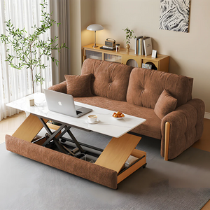 Modern Smart Sofa Bed with Built-in Electric Lift Coffee Table and Storage