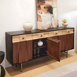 Modern Wooden Sideboard Unique Geometric Design Natural Wood Drawers Stylish Storage Cabinet