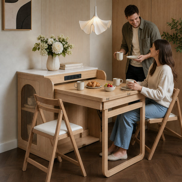 Atlas 74.8" Freestanding Murphy Dining Table with Chair Storage