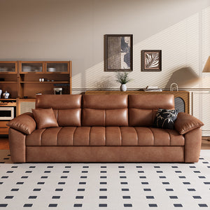 Front view of sofa bed with comfortable cushioned seating surface