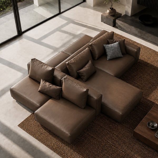 Theo Modular Sectional Sofa with Top-Grain Leather Seating