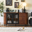 62.9'' Sideboard Buffet Cabinet Retro Modern Design Textured Glass Doors Ample Storage Space