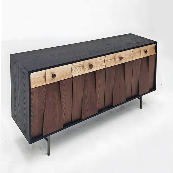Modern Wooden Sideboard Unique Geometric Design Natural Wood Drawers Stylish Storage Cabinet