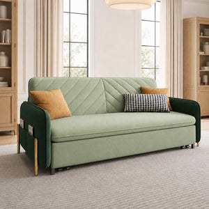 Lennox 47"/70" Velvet Pull-Out Sofa Bed with Storage