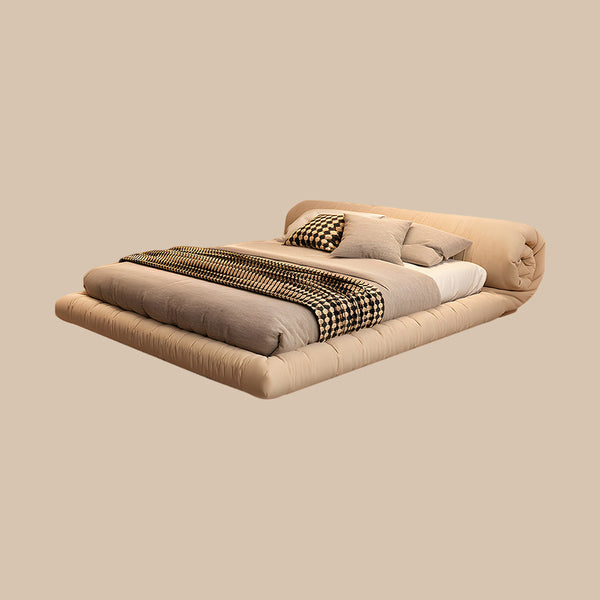 Minimalist Japanese-Style Tatami Bed Fabric Steel-Wood Slatted Frame