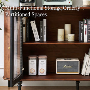 62.9'' Sideboard Buffet Cabinet Retro Modern Design Textured Glass Doors Ample Storage Space