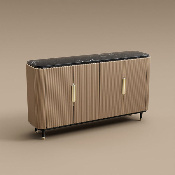 59'' Modern Luxury Elegant Gray and Gold Sideboard with Shelves