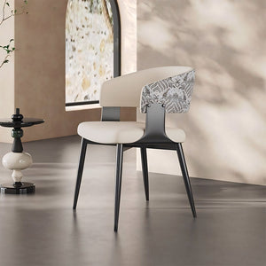Set of 2 Modern Artistic Dining Chair Upholstered Seat Sculptural Textured Backrest Metal Frame Accent Chair