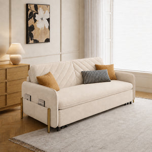 Lennox 47"/70" Velvet Pull-Out Sofa Bed with Storage