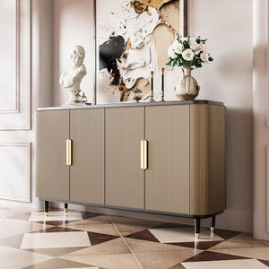 59'' Modern Luxury Elegant Gray and Gold Sideboard with Shelves