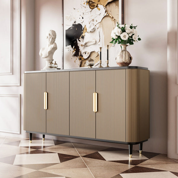 59'' Modern Luxury Elegant Gray and Gold Sideboard with Shelves