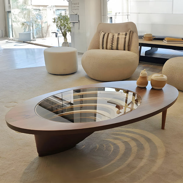 Modern Artistic Coffee Table with 3D Vortex Design and Tempered Glass Top